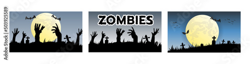 Zombies emerging set in halloween day   Illustration Vector EPS 10