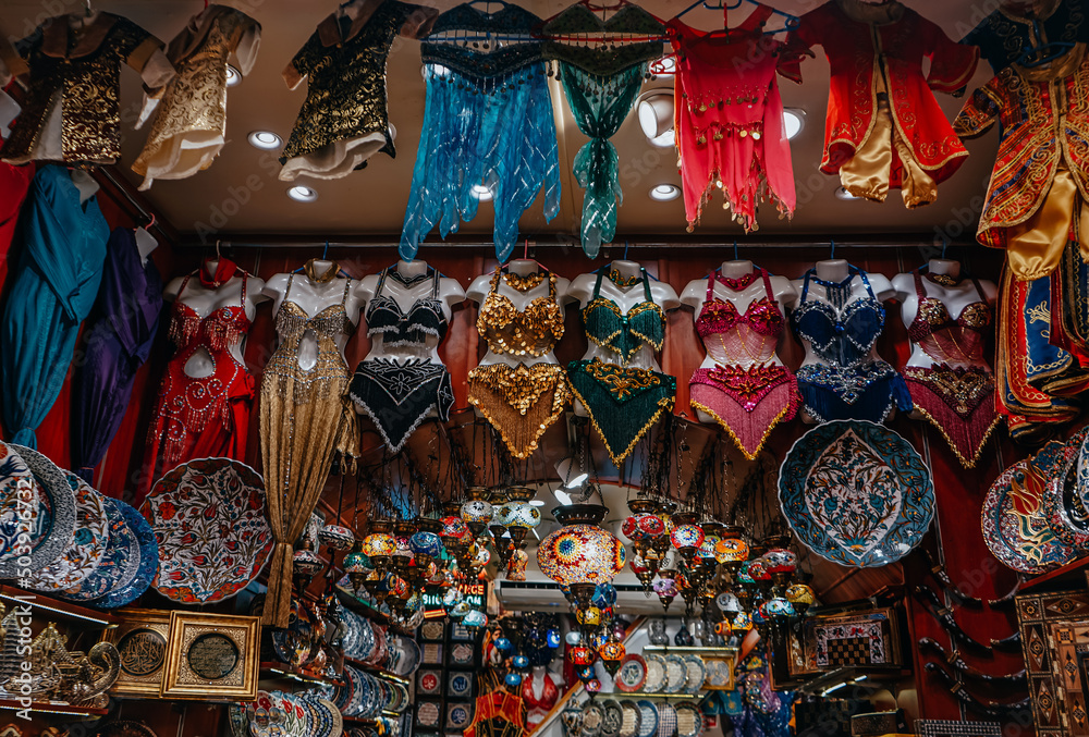 Unique colourful arabian clothes for belly dance in istanbul bazaar