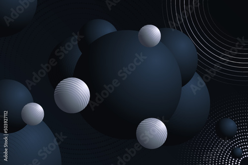 Disco black volume spheres with silver elements on dark backgrounds