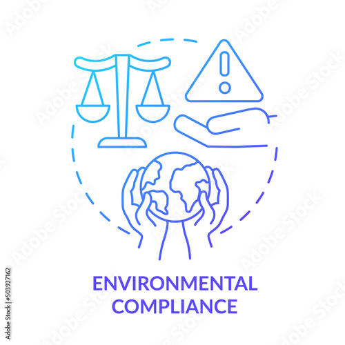 Environmental compliance blue gradient concept icon. Manage strategic energy abstract idea thin line illustration. Protect environment. Isolated outline drawing. Myriad Pro-Bold font used
