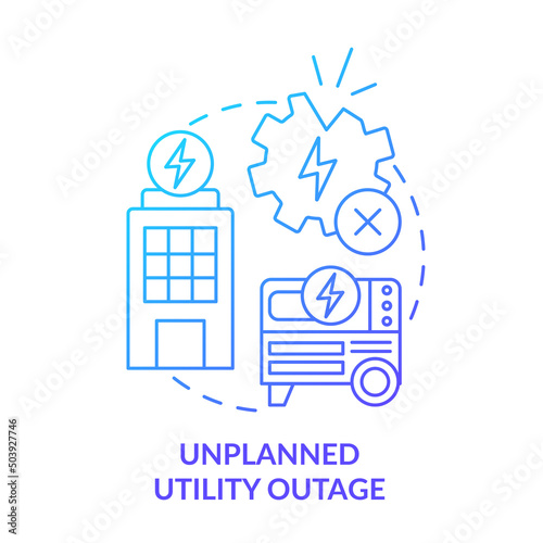 Unplanned utility outage blue gradient concept icon. Energy management abstract idea thin line illustration. Power generation system. Isolated outline drawing. Myriad Pro-Bold font used