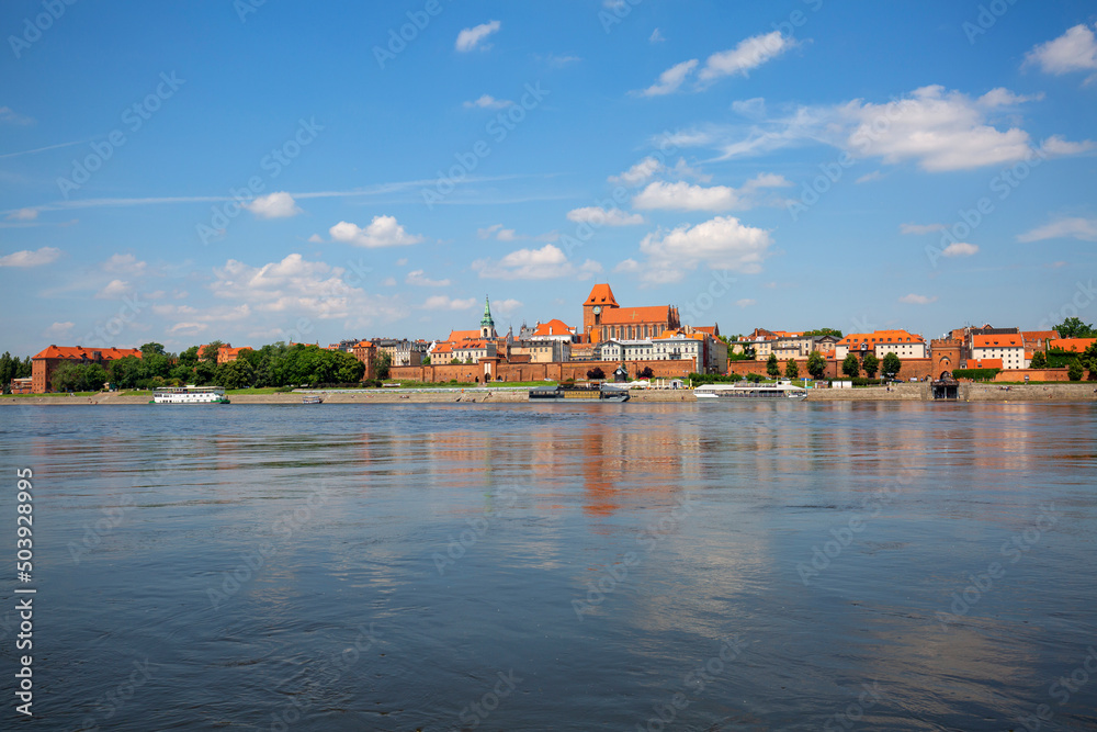 View from the Vistula River on the Old Town on a sunny day,Torun, Poland