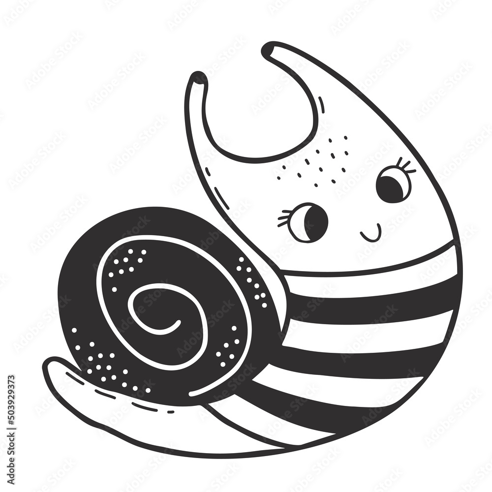 Cute decorative snail sailor in striped vest. Linear hand drawing. Funny mollusk-snail. Vector illustration. Cute decorative snail sailor in striped vest. Linear hand drawing. Funny mollusk-snail. Vector illustration.