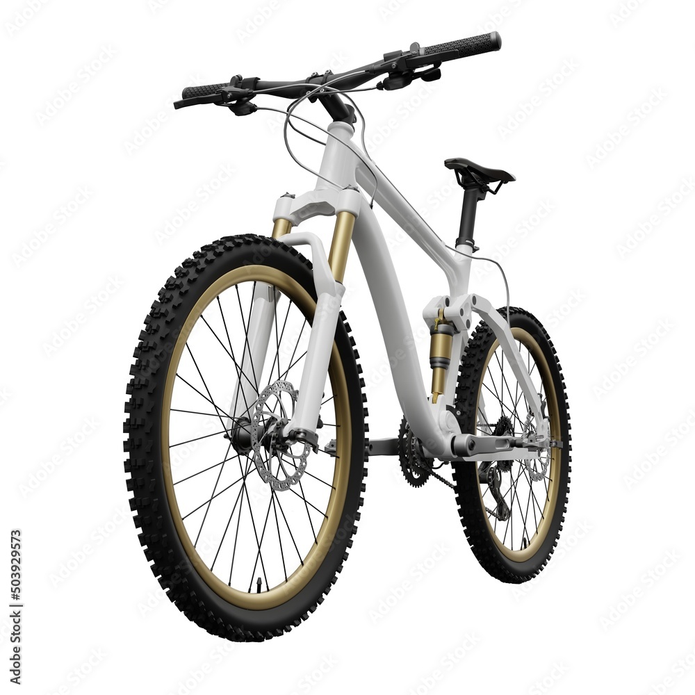 White mountain bike on an isolated white background. 3d rendering.