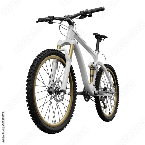 White mountain bike on an isolated white background. 3d rendering. © whitecityrecords