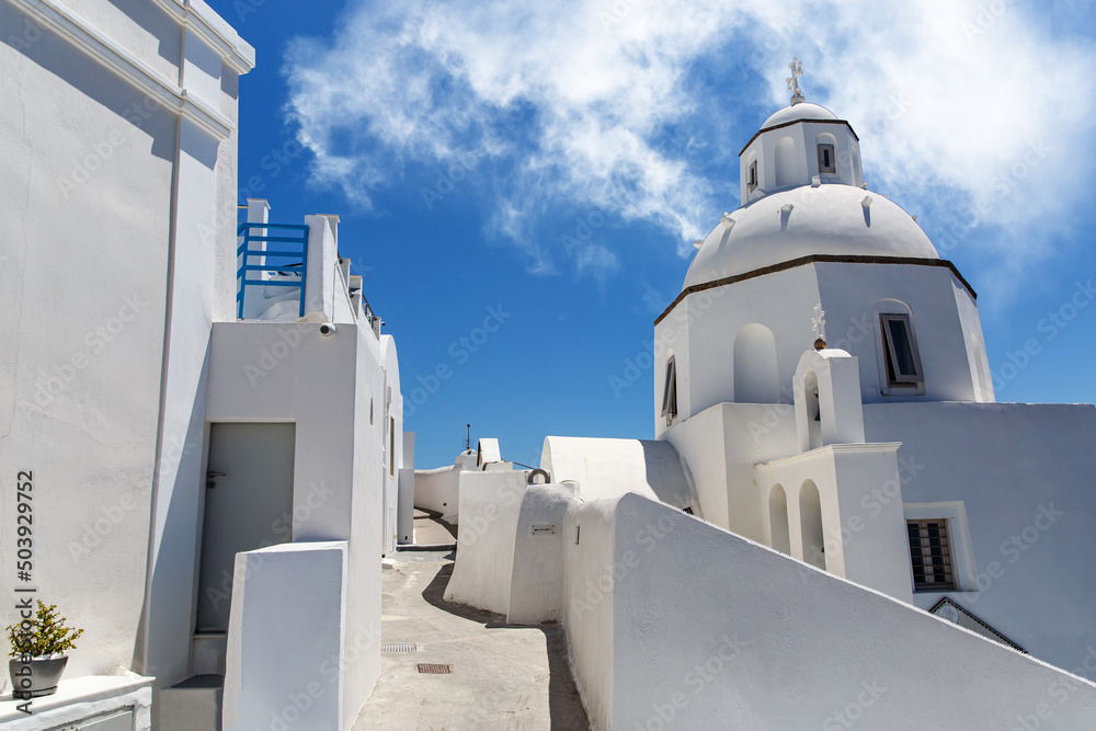 Walking in the streets of Santorini in Greece