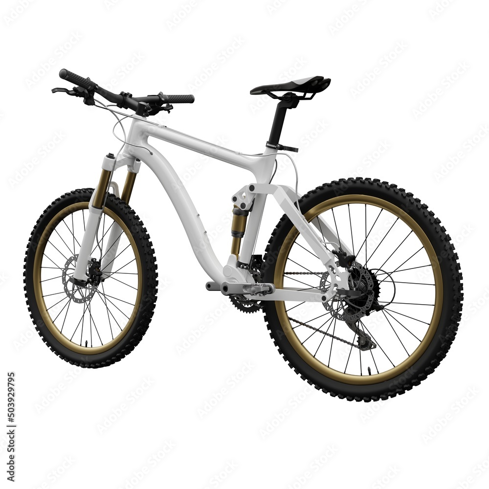 White mountain bike on an isolated white background. 3d rendering.