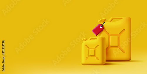 Yellow fuel canisters with red price tag 3 illustration. Vector illustration
