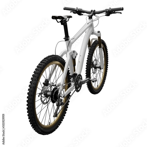 White mountain bike on an isolated white background. 3d rendering.