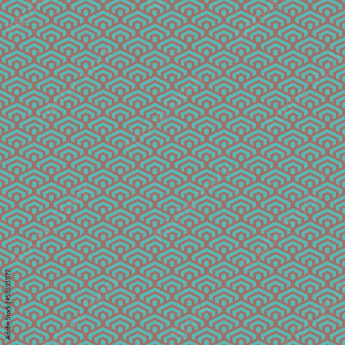 colorful simple vector pixel art seamless pattern of minimalistic dark chestnut and pewter blue colors geometric scaly hexagon pattern in japanese style