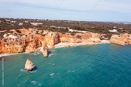 Aerial from praia de Marinha in the Algarve Portugal