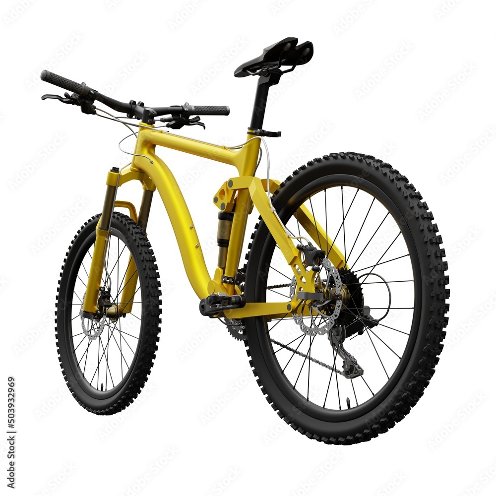 Gold mountain bike on an isolated white background. 3d rendering.