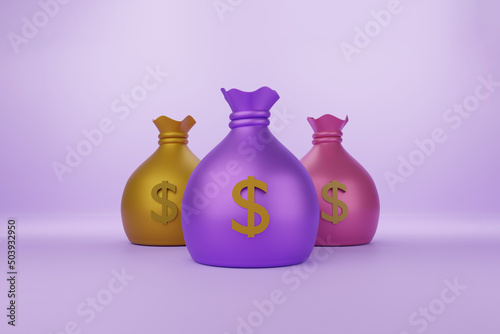 Money bags with dollar cash icon minimal for background, Business, financial, money saving concept. 3d render illustration.