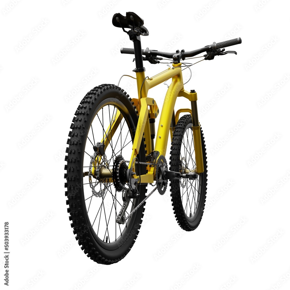 Gold mountain bike on an isolated white background. 3d rendering.