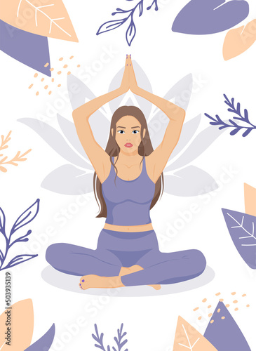 Meditation. Hobbies and recreation. Vector illustration for poster, business card, yoga studio.