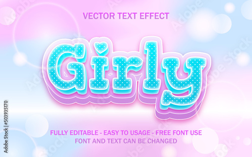 Girly holographic style 3d editable text effect cute kawaii pastel color vector illustration photo