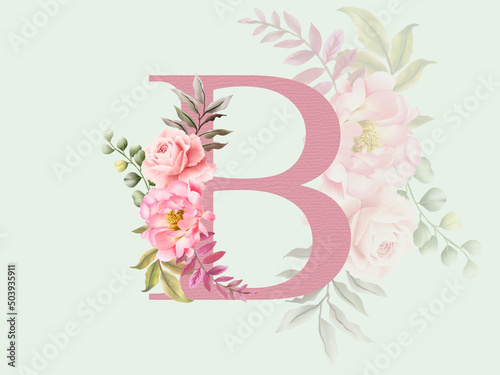 Beautiful alphabet B with floral bouquet