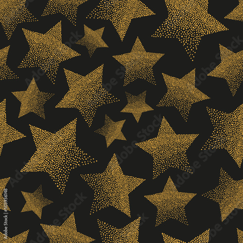 Gold stars pattern. Vector seamless background.
