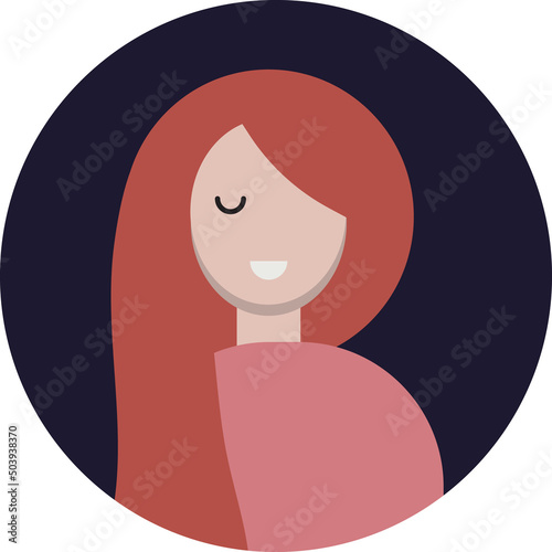 Vector image of an avatar in a circle. Illustration of a girl with long red hair. A person. Fashionable image in the style of minimalism for a profile in social networks and instant messengers