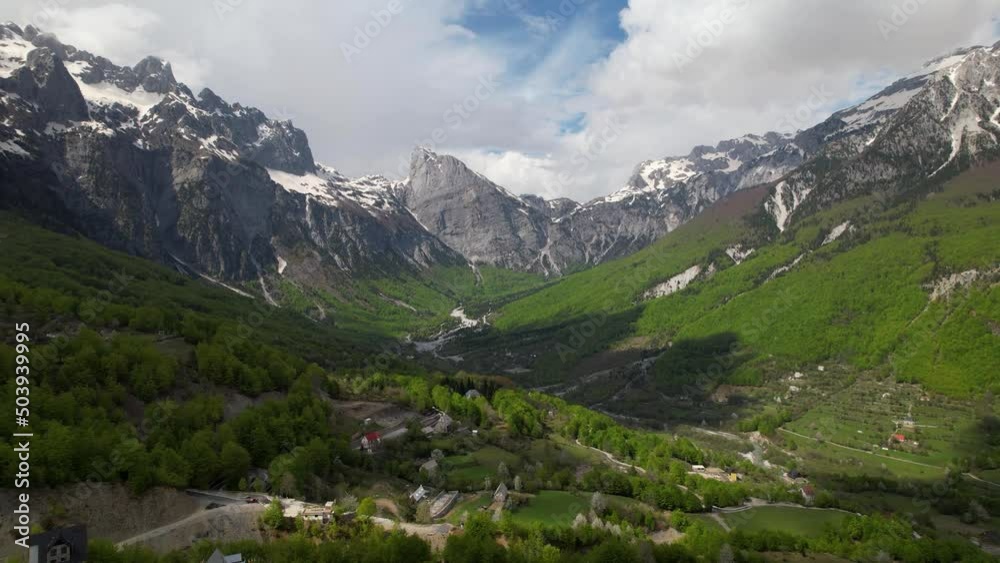 Mountain village of Theth in Albania located between high mountains and wild forests Mountain village of Theth in Albania located between high mountains and wild forests