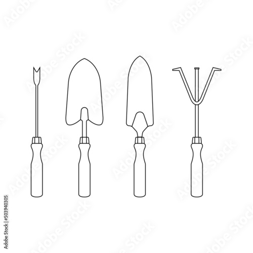 Gardening Tools Outline Icon Illustration on Isolated White Background
