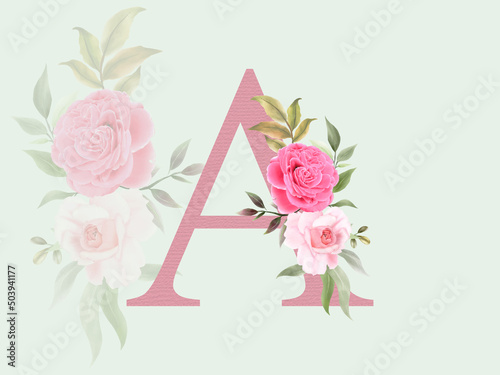 Beautiful alphabet A with floral bouquet