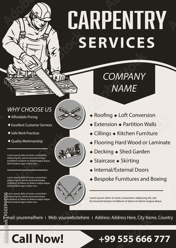 Carpentry service monochrome poster with text