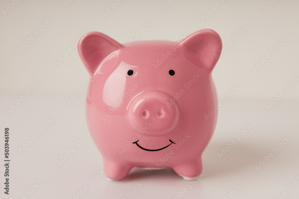 Piggy bank on a white background close-up