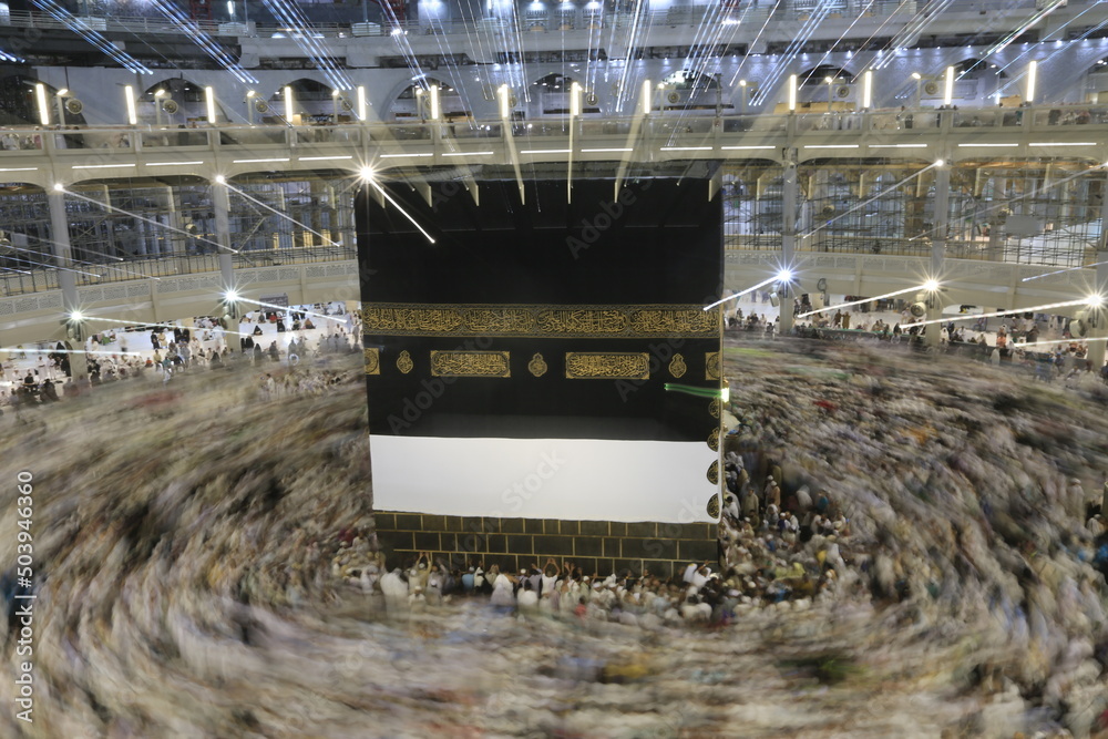 Crowd of people making Tawaf around The Holy Kaaba in Makkah during
