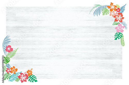 【ベクターai】南国トロピカル亜熱帯真夏植物のシンプルでおしゃれな白木看板フレームイラスト素材