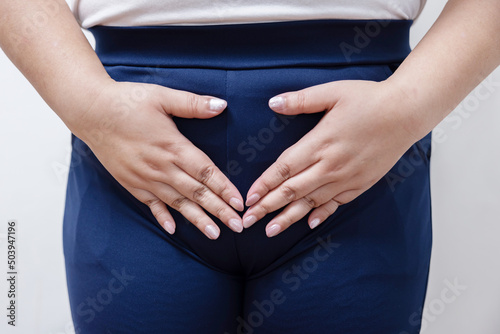Woman Hands Touching Her Crotch