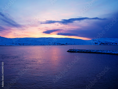 Beautiful sunset over the sea at Mehamn, Norway