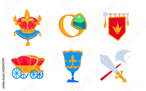 Royal treasures and chivalry - flat design style icons set