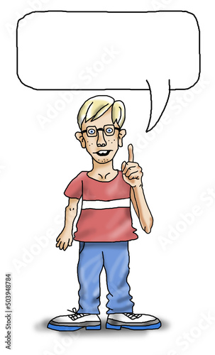 Cartoon Boy Pointing (with speech bubble).