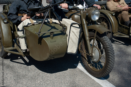 Victory Day. Amur region. Blagoveshchensk. Lenin Square. Historical reconstruction. Bike. Helmets. Machine gun