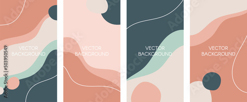Set of vector universal doodle backgrounds with copy space for text. Stories templates for social media