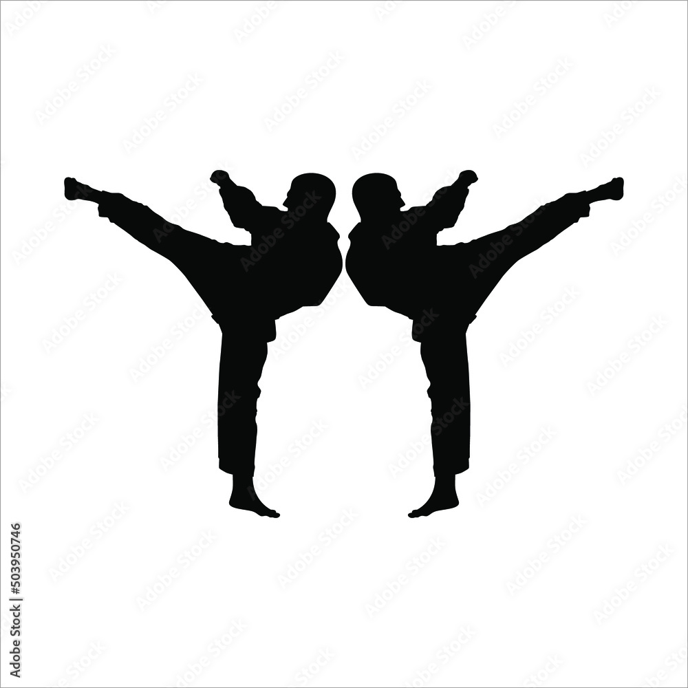 Silhouette of Martial Artist Kick (Taekwondo, Karate, Pencak Silat, Kungfu) for Logo or Graphic Design Element. Vector Illustration 