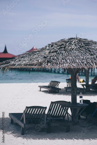 beach with umbrellas