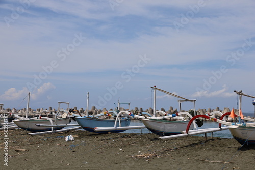 Colorful sailboats on the bali marina pier. Travel concept with beautiful destinations in Bali, Indonesia