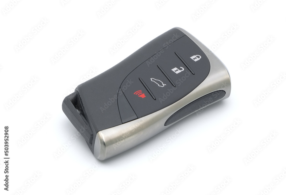 Smart car key with remote control for lock and unlock car isolated on white background. Smart car key with remote control for lock and unlock car isolated on white background.