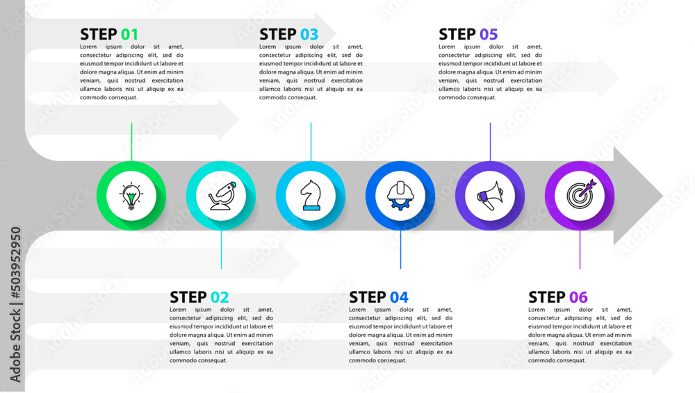 Fototapeta premium Infographic template. Arrow with six steps. Vector