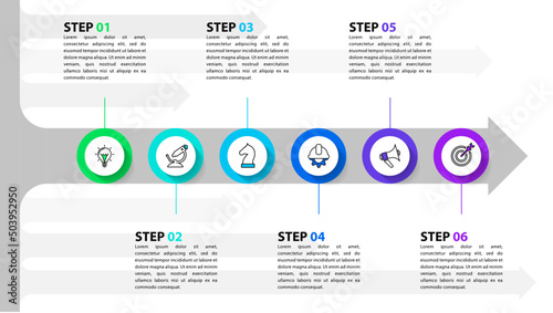 Infographic template. Arrow with six steps. Vector