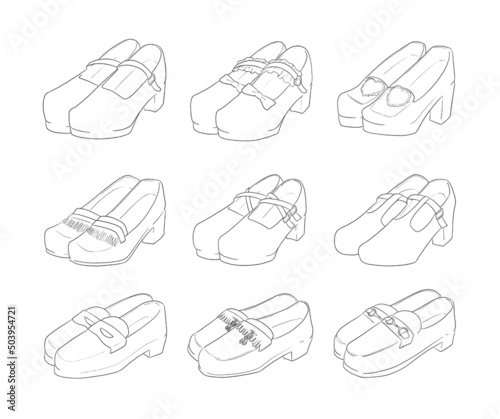 靴の線画イラストセット