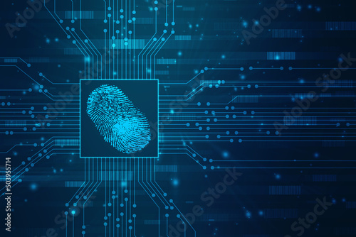 Abstract security system concept with fingerprint on technology background, Fingerprint Scanning Identification System. Biometric Authorization and Business Security Concept