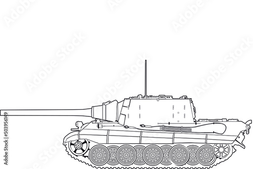 Vector image of a heavy German tank destroyer of the Second World War Jagdtiger. On the side.