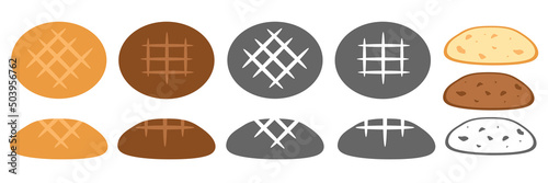 Set of bread on a white background in the cartoon style. Fresh and testy bread.