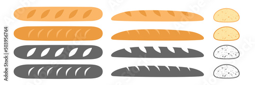 Set of bread on a white background in the cartoon style. Fresh and testy baguette. Bread icon
