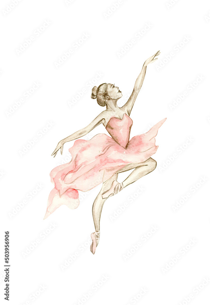 dancing ballerina in pink dress - obrazy, fototapety, plakaty 