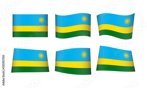 Rwanda Flag Rwandese Waving Flags Vector Icons Set Wave Wavy Wind Africa African Republic Nation National State Symbol Banner Buttons All Every Country World Design Graphic Emblem Kigali Icon photo