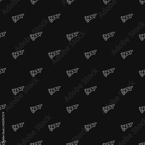 Seamless pizza pattern. Black and white pizza background. Doodle vector pizza illustration. Fast food vector pattern